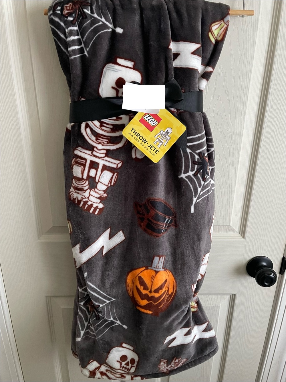 Lego Halloween Throw Blanket with Orange Pumpkin & White Skeletons NEW